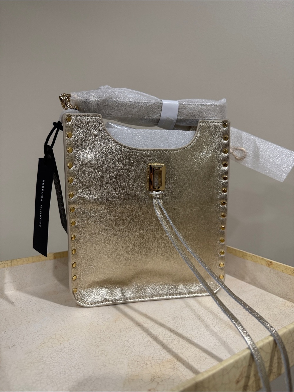 Rebecca Minkoff Metallic Darren Mini Feed Bag NWT